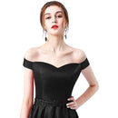 Black Lace Up A - Line Satin Off The Shoulder Bridesmaid Dress 2