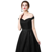 Black Lace Up A - Line Satin Off The Shoulder Bridesmaid Dress 2