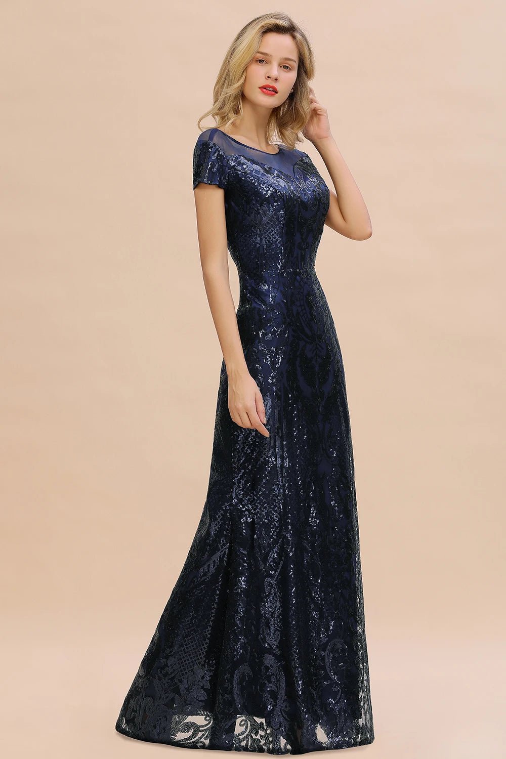 navy blue Long Mermaid Sequin Navy Blue Bridesmaid Dress 2