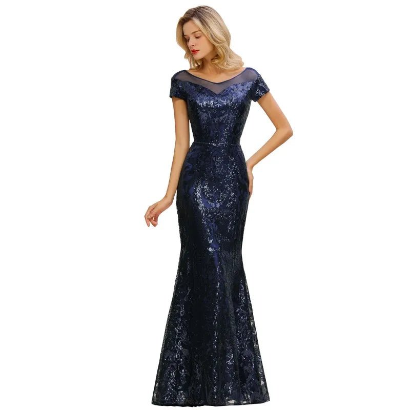 Long Mermaid Sequin Navy Blue Bridesmaid Dress