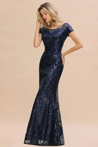 navy blue Long Mermaid Sequin Navy Blue Bridesmaid Dress 2