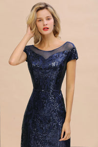 navy blue Long Mermaid Sequin Navy Blue Bridesmaid Dress 2