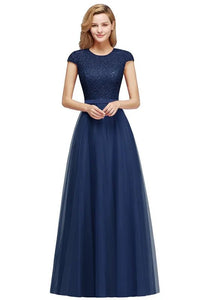 Navy Blue Long Tulle Bridesmaid Dress With Sequins Diamonds 2