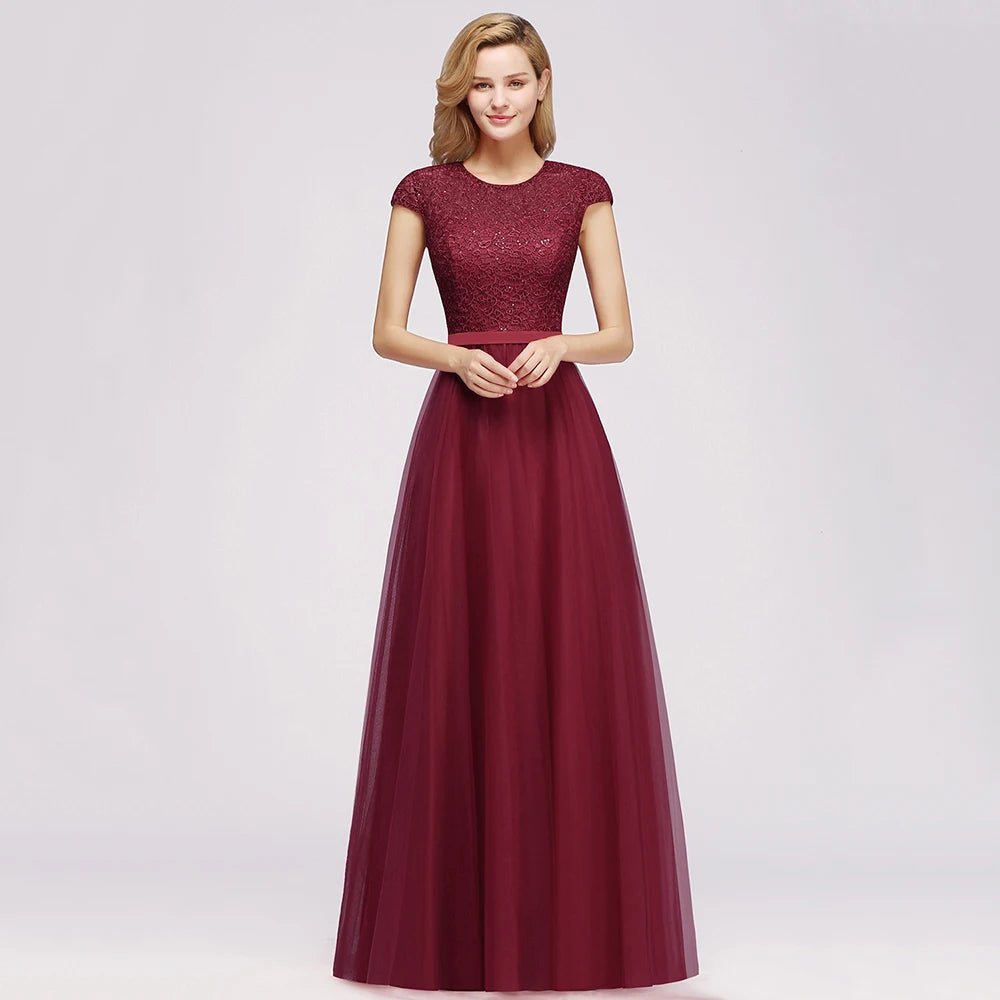 Long Tulle Bridesmaid Dress With Sequins Diamonds