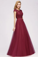 Burgundy Long Tulle Bridesmaid Dress With Sequins Diamonds 2