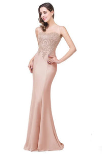 Nude Pink Mermaid Bridesmaid Dresses With Golden Applique 2