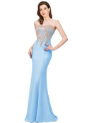 Sky Blue Mermaid Bridesmaid Dresses With Golden Applique 2