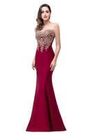 Burgundy Mermaid Bridesmaid Dresses With Golden Applique 2