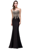 Black Mermaid Bridesmaid Dresses With Golden Applique 2