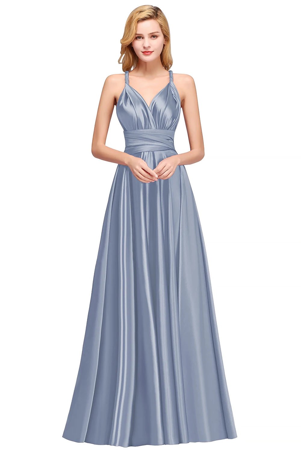 Dusty Blue Milk Silk Multiway Wrap Convertible Bridesmaid Dress 2