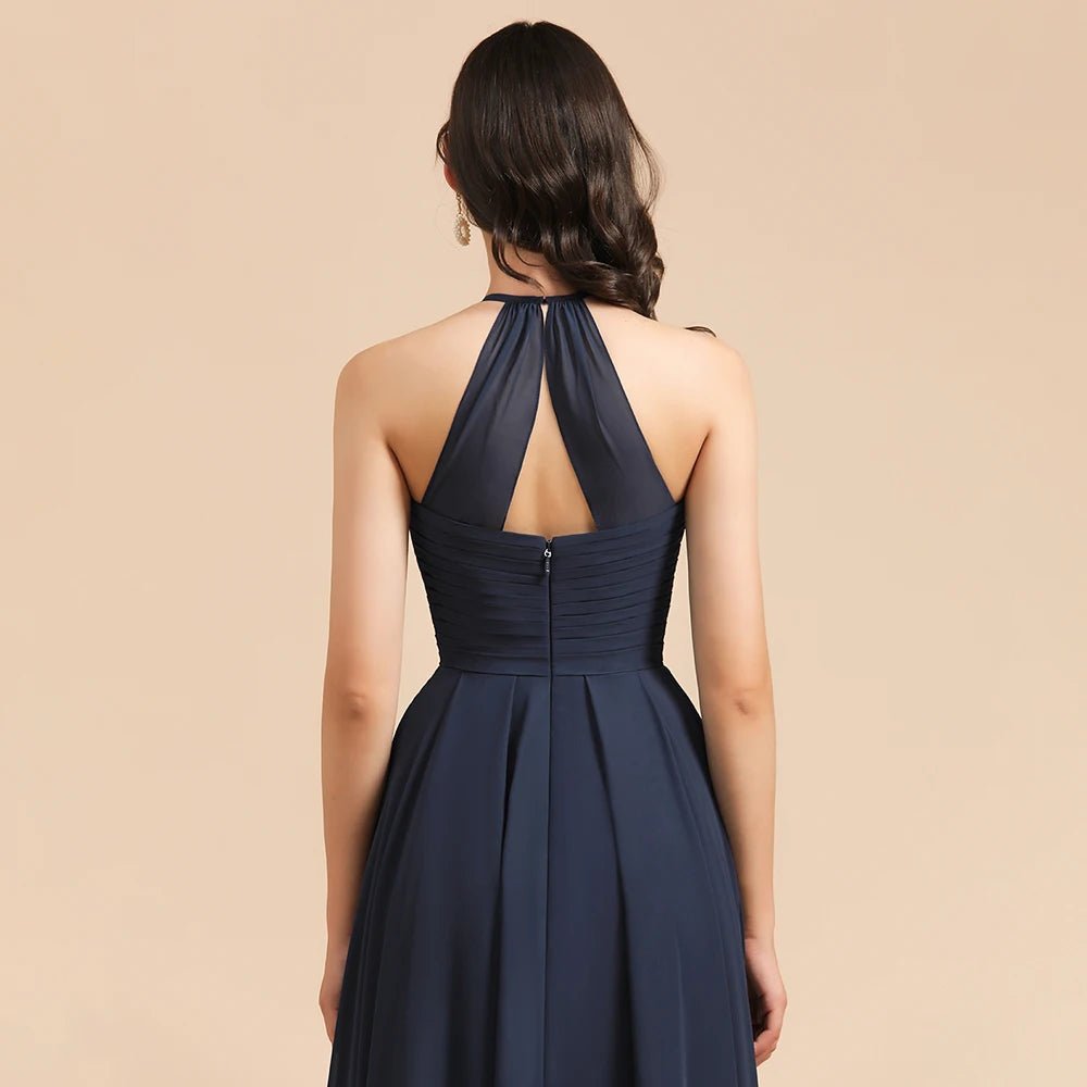 Navy Blue Navy Blue Halter A - Line Sleeveless Chiffon Bridesmaid Dress 2