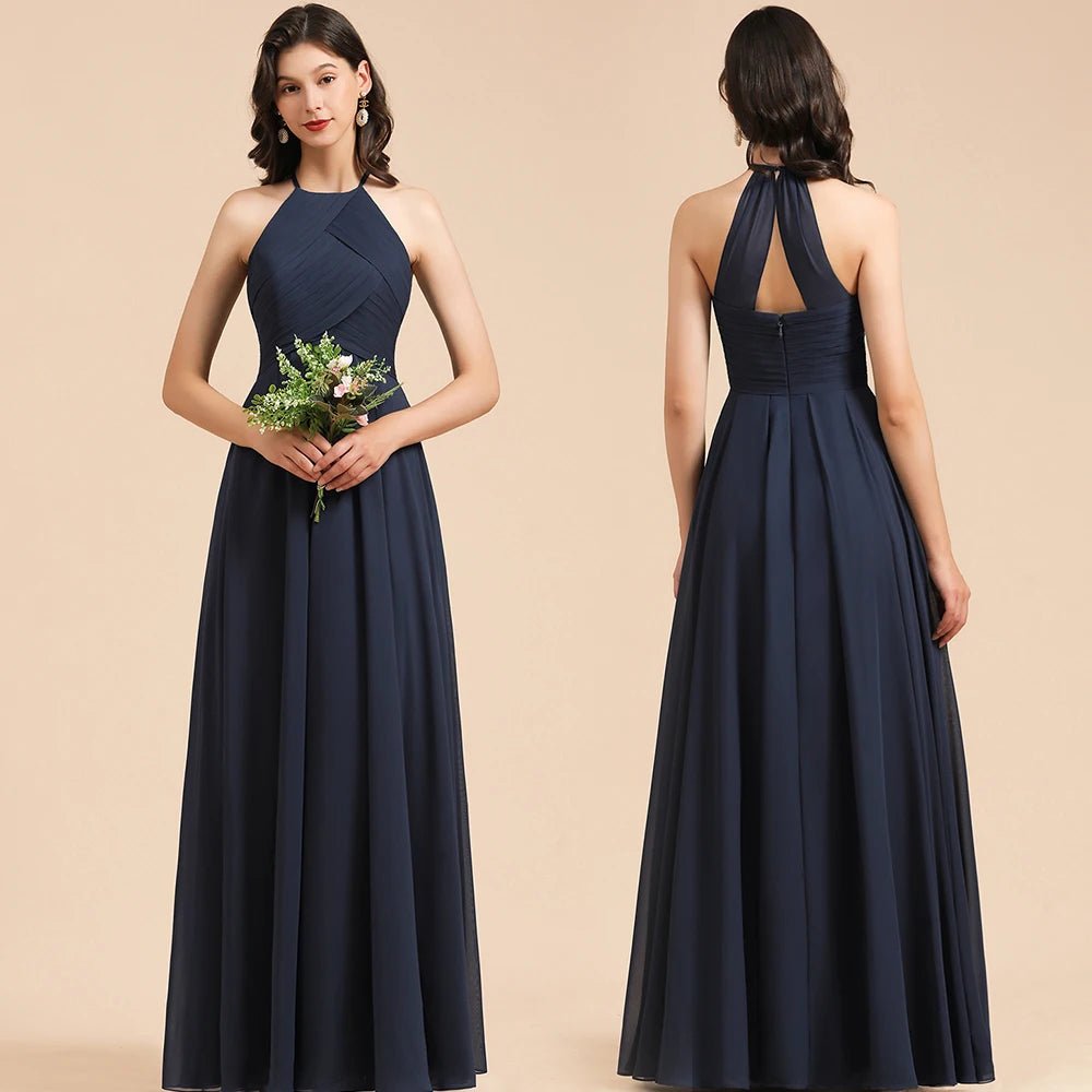 Navy Blue Navy Blue Halter A - Line Sleeveless Chiffon Bridesmaid Dress 2