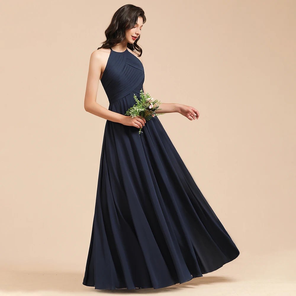 Navy Blue Navy Blue Halter A - Line Sleeveless Chiffon Bridesmaid Dress 2