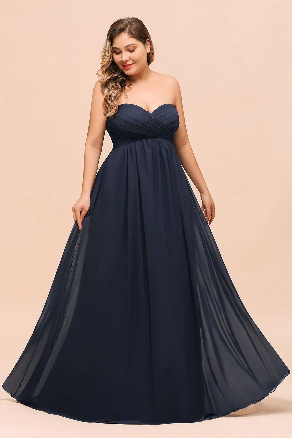 Navy Blue Plus Size A-line Sweetheart Chiffon Bridesmaid Dress