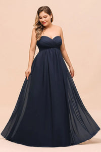 Navy blue Navy Blue Plus Size A - line Sweetheart Chiffon Bridesmaid Dress 2