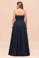 Navy blue Navy Blue Plus Size A - line Sweetheart Chiffon Bridesmaid Dress 2