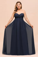 Navy blue Navy Blue Plus Size A - line Sweetheart Chiffon Bridesmaid Dress 2