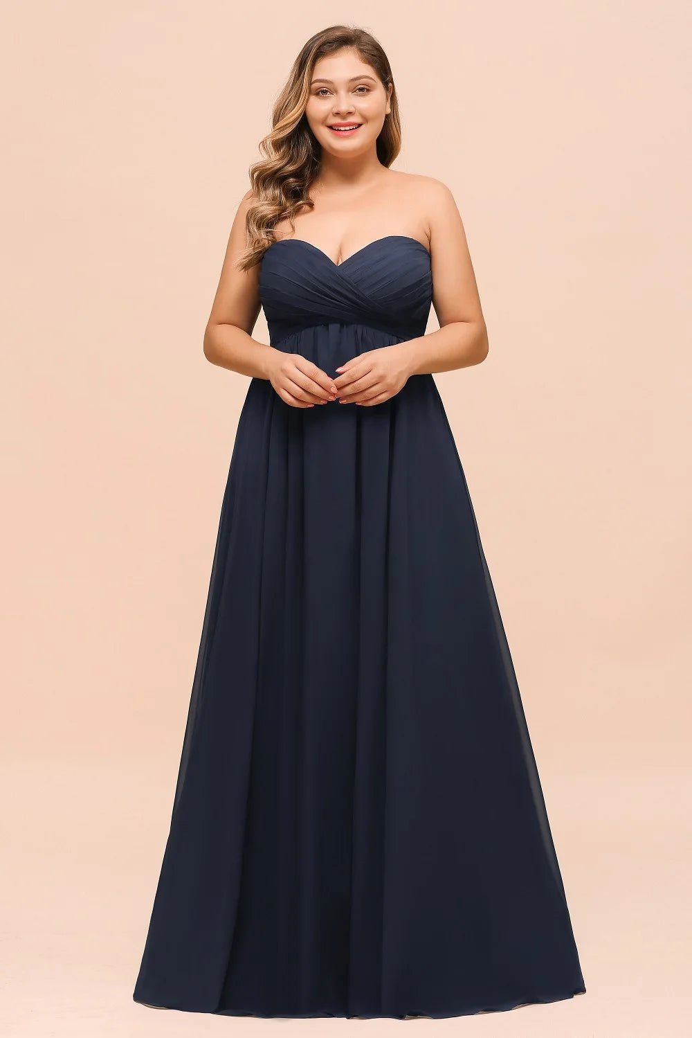 Navy Blue Plus Size A-line Sweetheart Chiffon Bridesmaid Dress