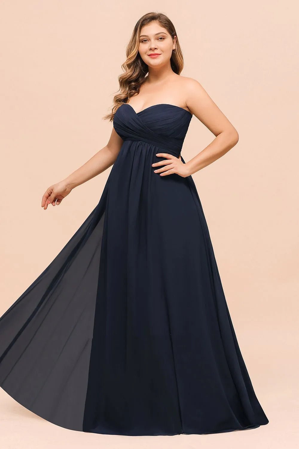 Navy blue Navy Blue Plus Size A - line Sweetheart Chiffon Bridesmaid Dress 2