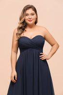 Navy blue Navy Blue Plus Size A - line Sweetheart Chiffon Bridesmaid Dress 2