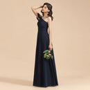 Navy Blue Navy Blue Strapless One Shoulder Chiffon Bridesmaid Dress 2