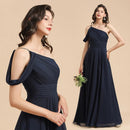 Navy Blue Navy Blue Strapless One Shoulder Chiffon Bridesmaid Dress 2