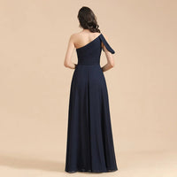 Navy Blue Navy Blue Strapless One Shoulder Chiffon Bridesmaid Dress 2