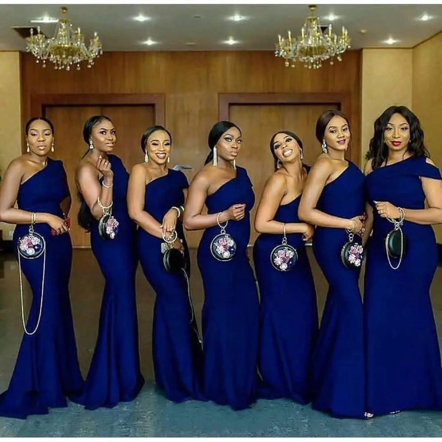 Navy One Shoulder Satin Mermaid Bridesmaid Dress