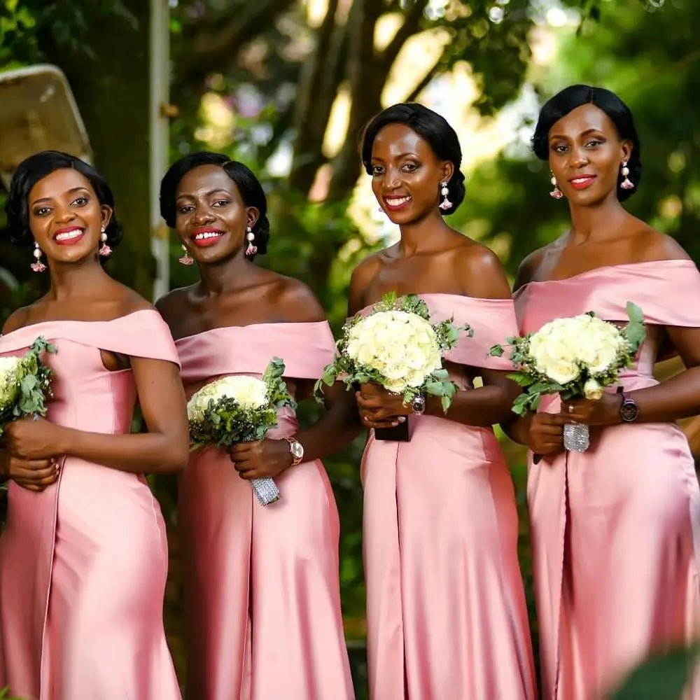 Off The Shoulder African Pink Mermaid  Bridesmaid Dress