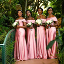 Pink Off The Shoulder African Pink Mermaid Bridesmaid Dress 2