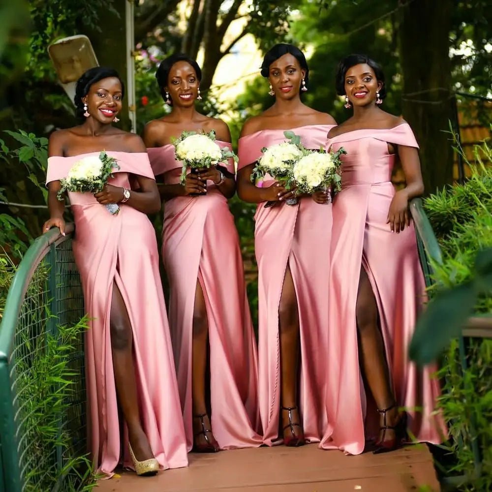 Off The Shoulder African Pink Mermaid  Bridesmaid Dress