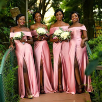 Pink Off The Shoulder African Pink Mermaid Bridesmaid Dress 2