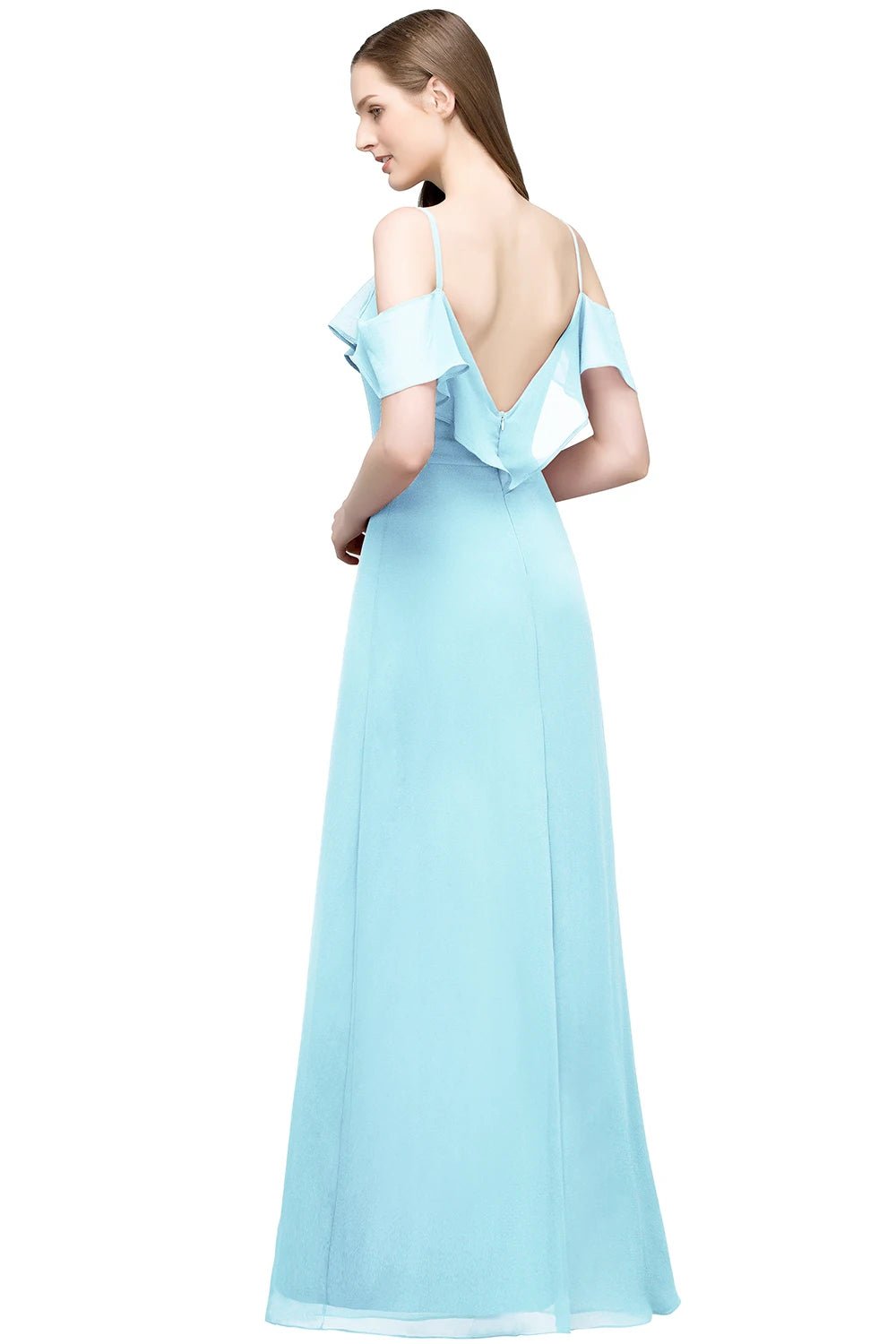 Sky Blue Off the Shoulder Chiffon Bridesmaid Dress Elegant A - Line Cut 2