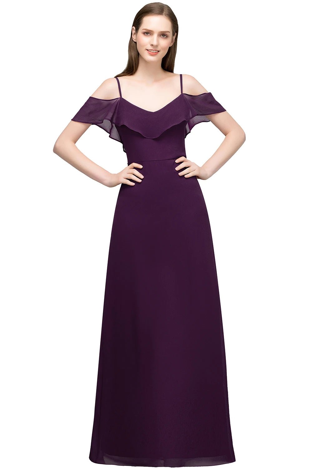 Off the Shoulder Chiffon Bridesmaid Dress Elegant A-Line Cut