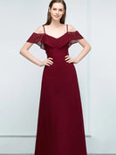 Burgundy Off the Shoulder Chiffon Bridesmaid Dress Elegant A - Line Cut 2