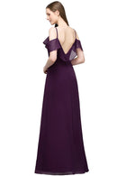 Purple Off the Shoulder Chiffon Bridesmaid Dress Elegant A - Line Cut 2