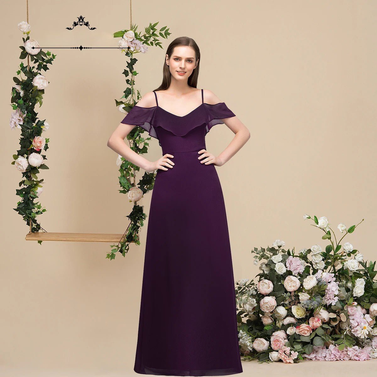 Off the Shoulder Chiffon Bridesmaid Dress Elegant A-Line Cut