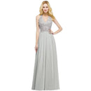 Silver Pearls Applique V - Neck Sleeveless Chiffon Long Bridesmaid Dress 2