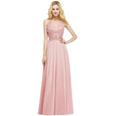 Pink Pearls Applique V - Neck Sleeveless Chiffon Long Bridesmaid Dress 2