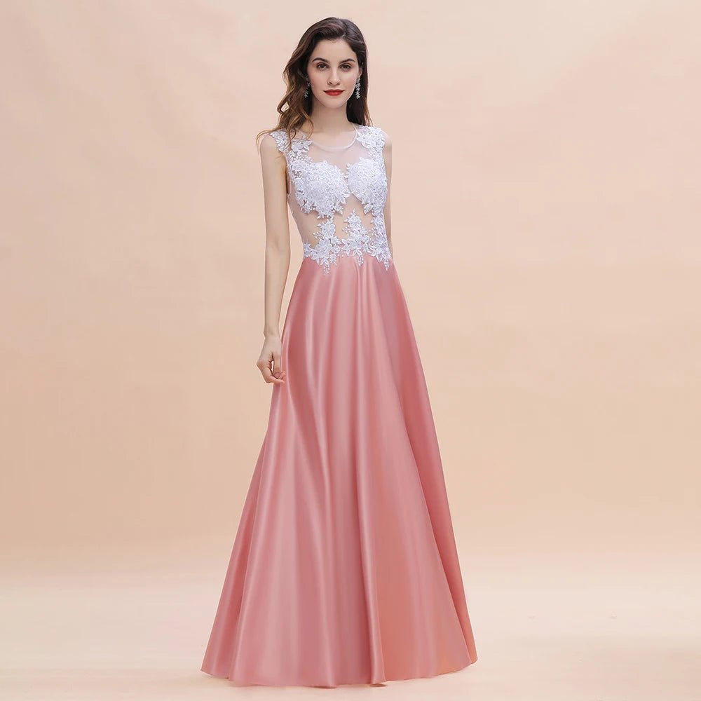 Pink Satin  A-line Beaded Bridesmaid Dress