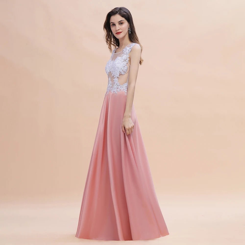 Pink Satin  A-line Beaded Bridesmaid Dress