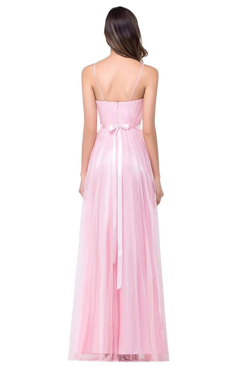 Pink Spaghetti Strap A-Line Chiffon Bridesmaid Dress