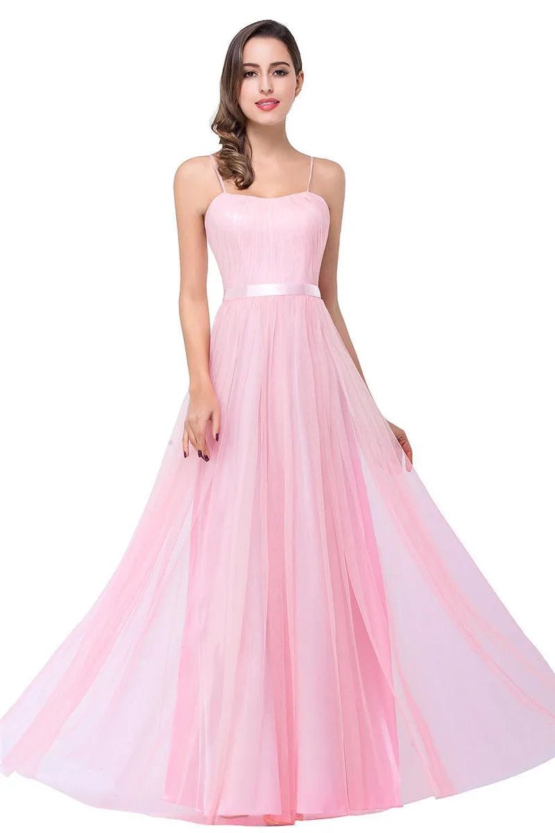 Pink Pink Spaghetti Strap A - Line Chiffon Bridesmaid Dress 2