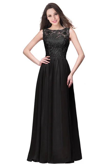 Black Plus Size Backless A - line Long Bridesmaid Dresses 2