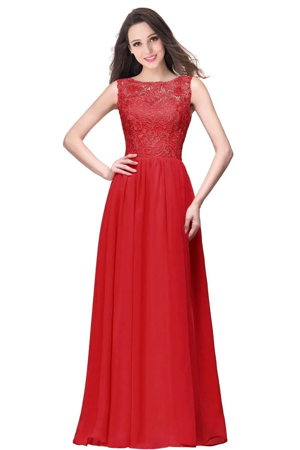 Red Plus Size Backless A - line Long Bridesmaid Dresses 2