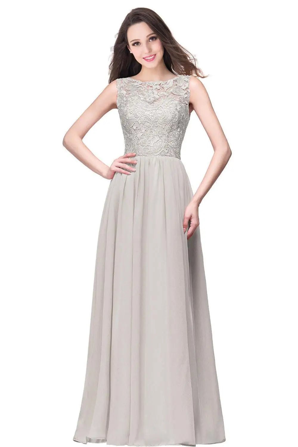 Silver Plus Size Backless A - line Long Bridesmaid Dresses 2