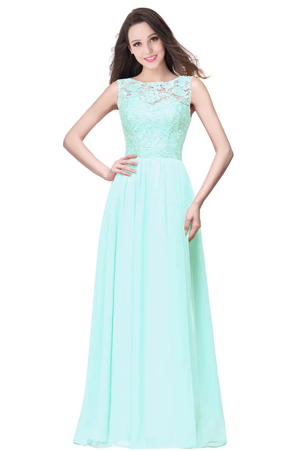 Mint Green Plus Size Backless A - line Long Bridesmaid Dresses 2