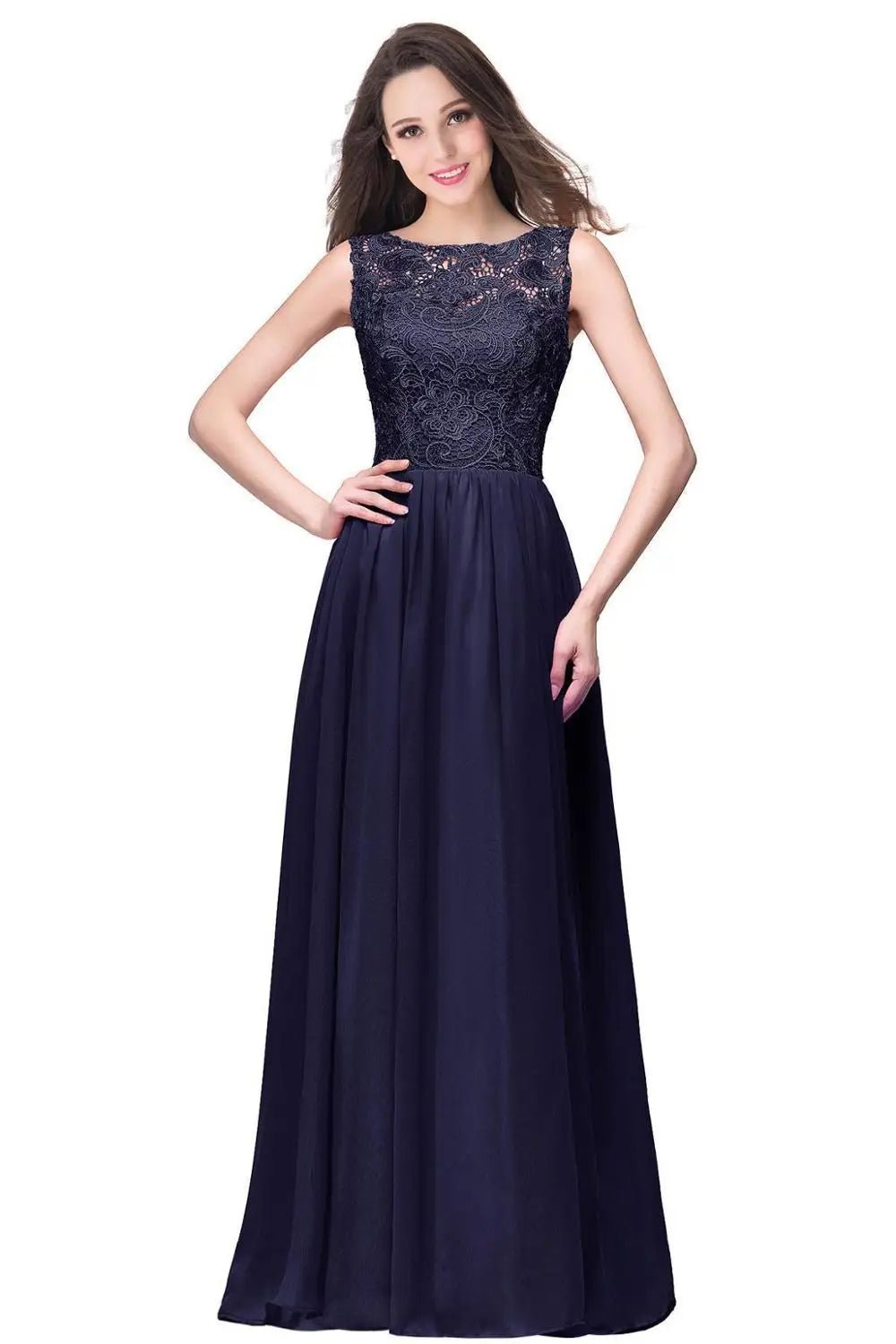 Navy Blue Plus Size Backless A - line Long Bridesmaid Dresses 2