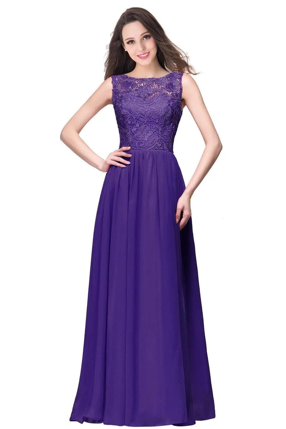 Purple Plus Size Backless A - line Long Bridesmaid Dresses 2