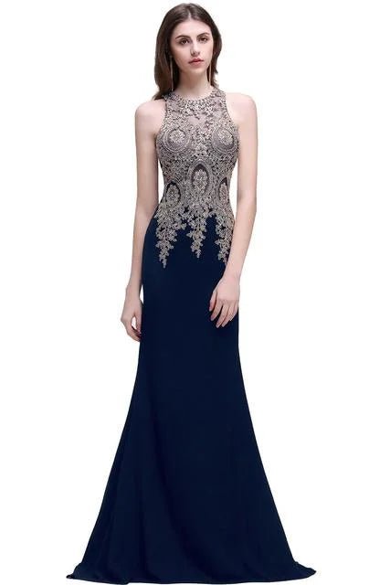 Navy Blue Plus Size Lace Embroidered Mermaid Bridesmaid Dress 2